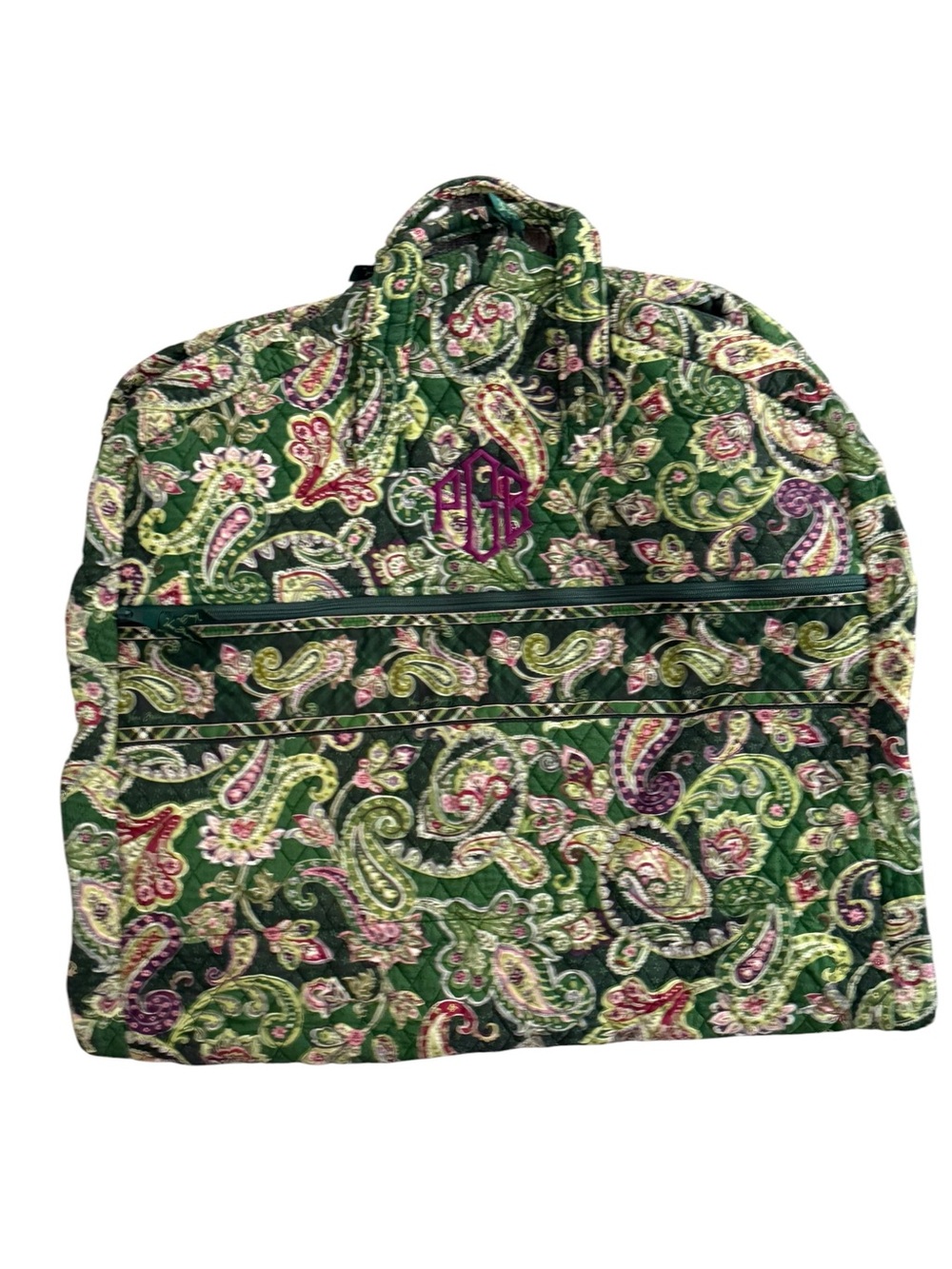 Vera Bradley Green Paisley Quilted Travel Tote w/monogram